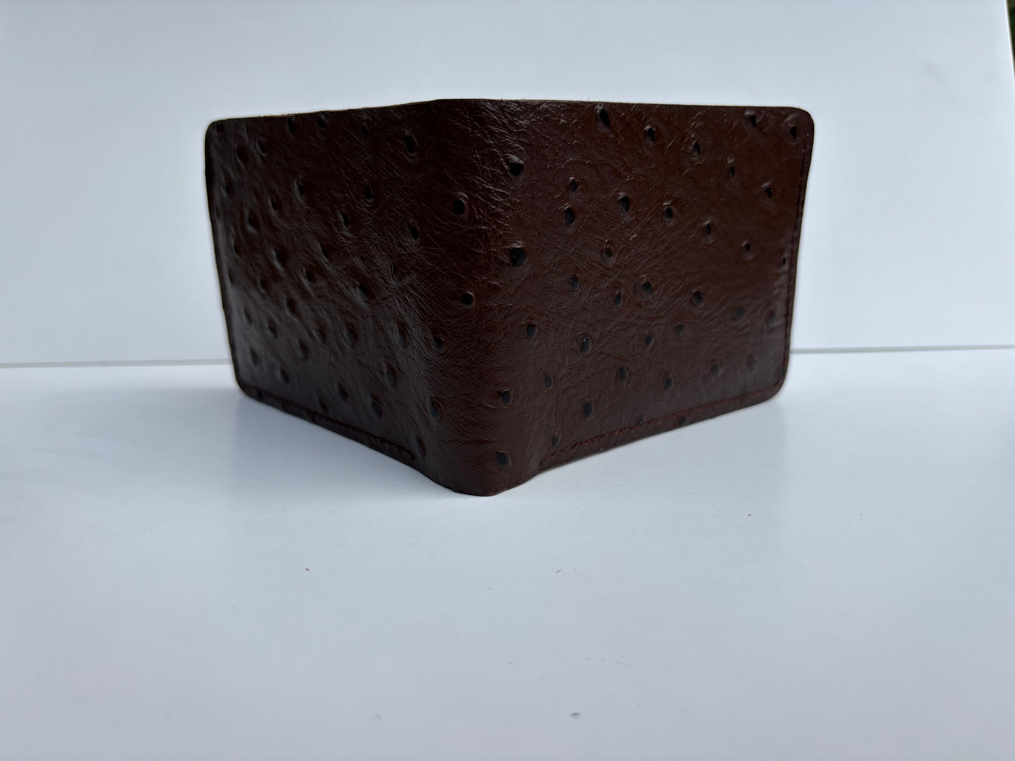 Bi fold Ostrich Skin Wallet | Exotic, Smooth Texture, Timeless Elegance.