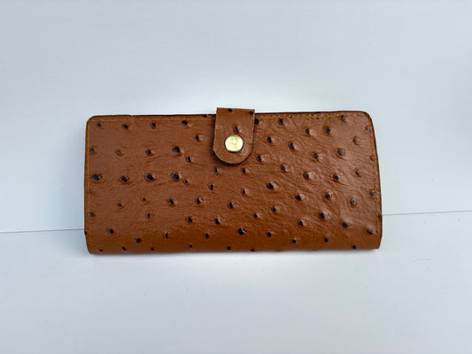 Long Ostrich Skin Wallet | Exotic, Smooth Texture, Timeless Elegance.