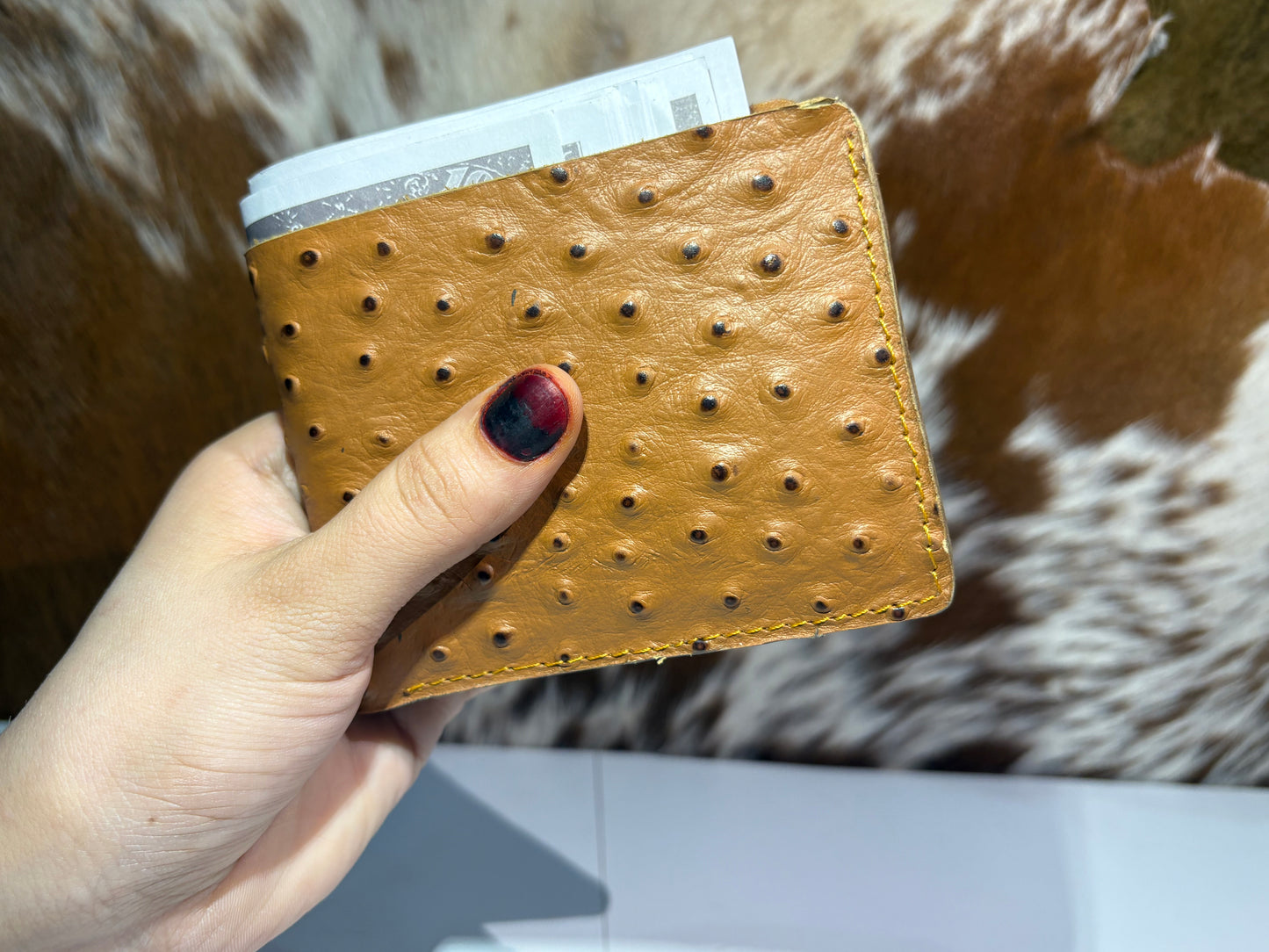 Bi fold Ostrich Skin Wallet | Exotic, Smooth Texture, Timeless Elegance.