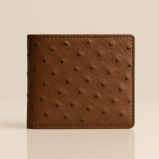 Bi fold Ostrich Skin Wallet | Exotic, Smooth Texture, Timeless Elegance.